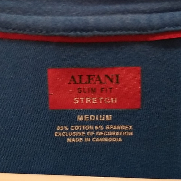 ALFANI Slim Fit Stretch (M) Womens Blue Tee Shirt - Picture 2 of 11